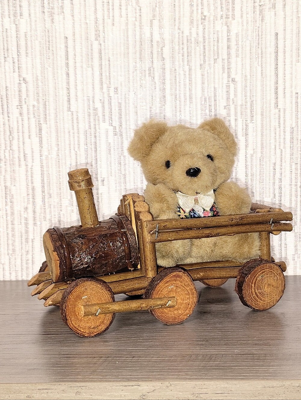 Wooden Train & Teddy Bear